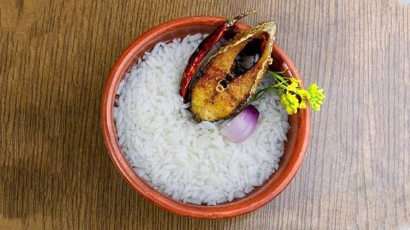 Hilsa with Panta Bhat